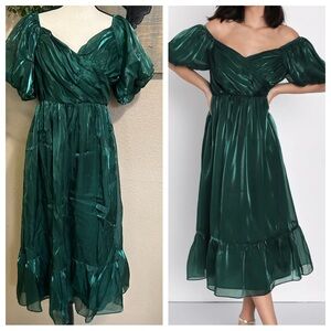 NWOT Shimmery Organza Puff Sleeve Tiered Skater Dress – Size Large